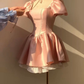 Pink satin square neck waist slim A-line princess skirt homecoming dress R3368