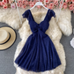 French retro Hepburn style little black dress sexy waist slim sequined low-cut V-neck A-line dress R0343