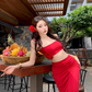 Beach Outfit Red Hip-hugging Skirt Two-piece Set Atmosphere Holiday Beach Skirt R1613