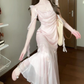 Pink small flying sleeve dress beautiful fairy dress medium length R0700