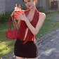 Pure desire style halter neck backless top 2025 plus size hot girl skirt suit R1301