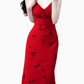 2025 Summer New Red Sexy V-neck Wood Ear Edge Floral Sleeveless Holiday Dress R0905