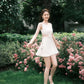 White camisole with a design sense, showing a slim waist and a short skirt homecoming dress R3798