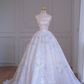 White tube top waist light blue puffy skirt long dress bridal dress R5854