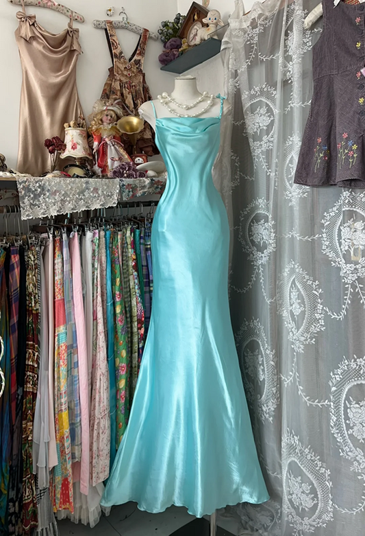 Mint Green Strapless Satin Waist Slim Fit Elegant Maxi Ball Gown R6133