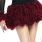 Black one-shoulder waist top with red fluffy flower skirt and homecoming dress R4755