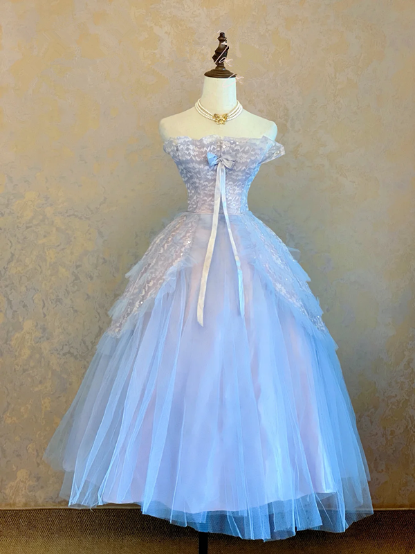 Light blue strapless fitted waist slim-fit ball gown/bridal dress R7224