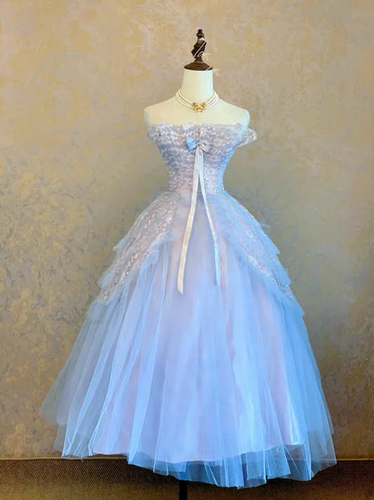 Light blue strapless fitted waist slim-fit ball gown/bridal dress R7224