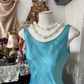 Lake blue sleeveless slim waist satin irregular skirt ball gown R6173