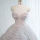Light gray strapless, fitted waist, full skirt, long ball gown, bridal dress R8978