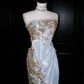 Gold sequined elegant tube top slim waist long dress, prom dress R5657