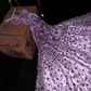 Purple halter-neck fitted long ball gown R7051