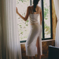 White suspenders cute top hip sexy mid-length skirt homecoming dress R4552