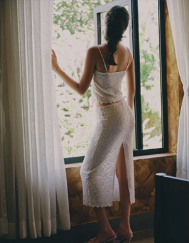 White suspenders cute top hip sexy mid-length skirt homecoming dress R4552