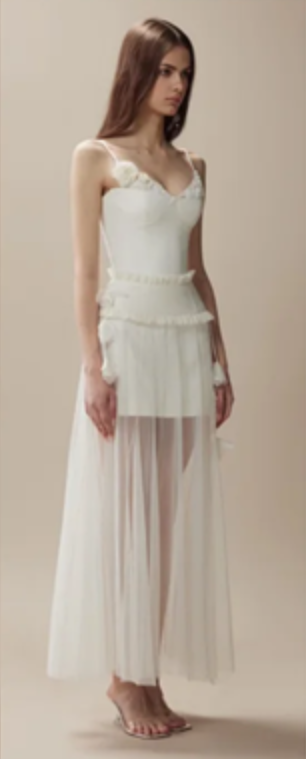 White suspenders waist slim hip short skirt sandy skirt long skirt homecoming dress R4390