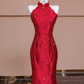 Red sleeveless fitted waist slim-fitting Chinese-style sexy and elegant ball gown/bridal dress R8339