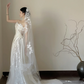 White strapless, fitted waist, sexy and elegant long ball gown/wedding dress R8055