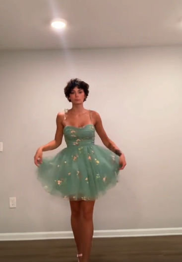 Green halter waist tutu skirt homecoming dress R5541