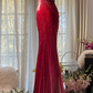 Pink halter-neck fitted slim-fit sexy rhinestone long ball gown R7727