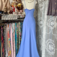 Blue halter neckline slim waist sexy fishtail maxi ball gown R6213