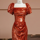 Orange-red square neckline fitted waist long ball gown, bridal dress R8311