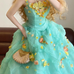 Light Green Spaghetti Strap Waist-Cinched Puff-Skirt Ball Gown & Bridal Gown R7373
