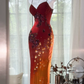 Red gradient halter-neck fitted long ball gown, sexy and sexy R7646