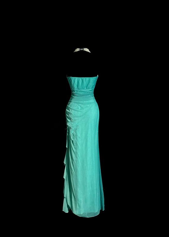 Lake blue strapless fitted long ball gown R6652