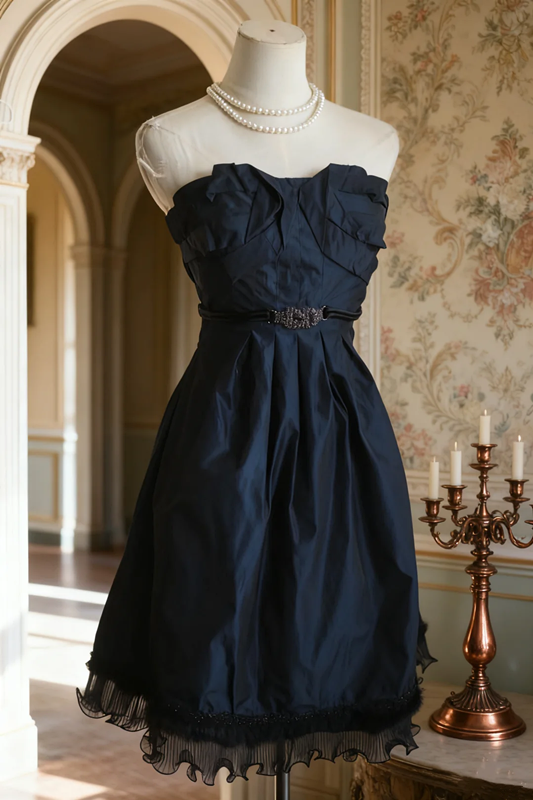 Navy blue strapless fitted waist sexy short ball gown R6732