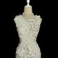 White sleeveless sequined fitted waist short ball gown R6612