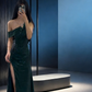 Dark green off-shoulder fitted waist bodycon long elegant ball gown R8037