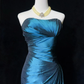 Blue tube top waist slim mid-length skirt homecoming dress R4960