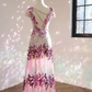 Pinkish-purple V-neck sequined fitted long ball gown, bridal dress R8554