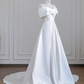 White satin off-the-shoulder fitted waist long ball gown/bridal dress R8252