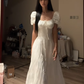 White puff-sleeved, fitted A-line skirt, sexy and elegant ball gown R8081