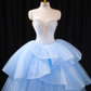 Light blue strapless, fitted waist, full skirt, long ball gown R8918