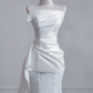 White strapless, fitted waist, bodycon, sexy long ball gown/bridal dress R8232