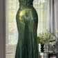 Dark green halter neck fitted waist bodycon long ball gown R7607