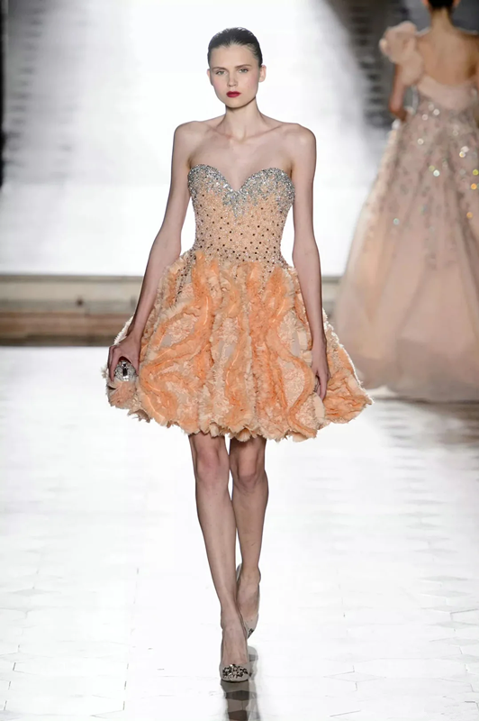 Orange tube top diamond-studded slim waist puffy princess dress homecoming dress R5182