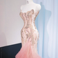 Light pink halter-neck, fitted, bodycon, sexy fairy-like long ball gown, bridal dress R9008