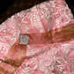 Gold and pink strapless long ball gown with a cinched waist and pleated skirt R6971