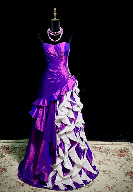 Purple strapless fitted waist long elegant ball gown R8675