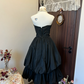Black tube top with small bow design, slim waist and cake skirt, homecoming dress R4309
