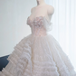 Light gray strapless, fitted waist, full skirt, long ball gown, bridal dress R8978