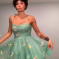 Green halter waist tutu skirt homecoming dress R5541