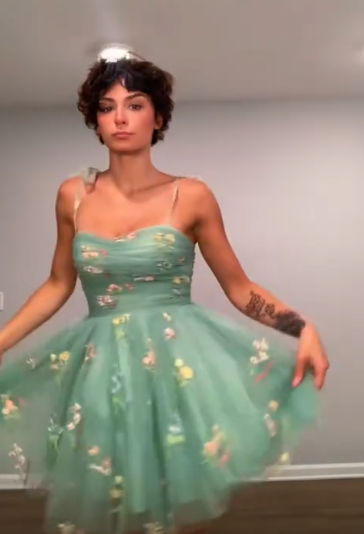 Green halter waist tutu skirt homecoming dress R5541