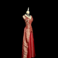 Red halter-neck retro-style fitted long elegant ball gown R8101
