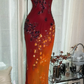 Red gradient halter-neck fitted long ball gown, sexy and sexy R7646