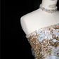 Gold sequined elegant tube top slim waist long dress, prom dress R5657