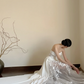 White strapless, fitted waist, sexy and elegant long ball gown/wedding dress R8055